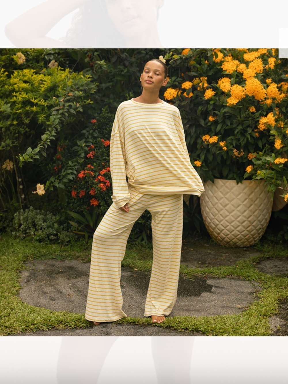 albion fit oversized jersey crew, yellow stripe